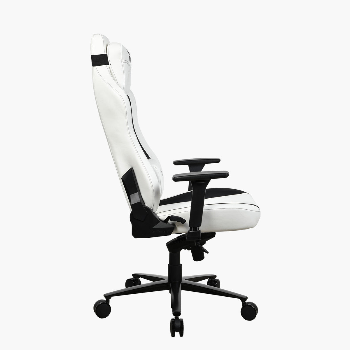 Arozzi Vernazza SoftPU ergonomic chair, white with black accents, soft PU leather, side view.