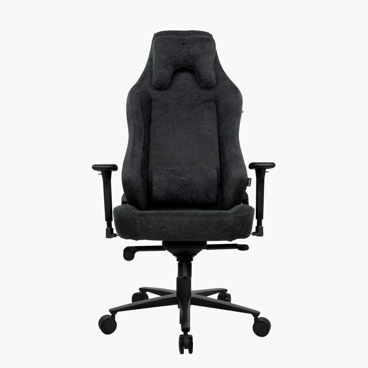 Arozzi Europe Vernazza XL Soft Fabric office chair with headrest, armrests, and five-wheel base.