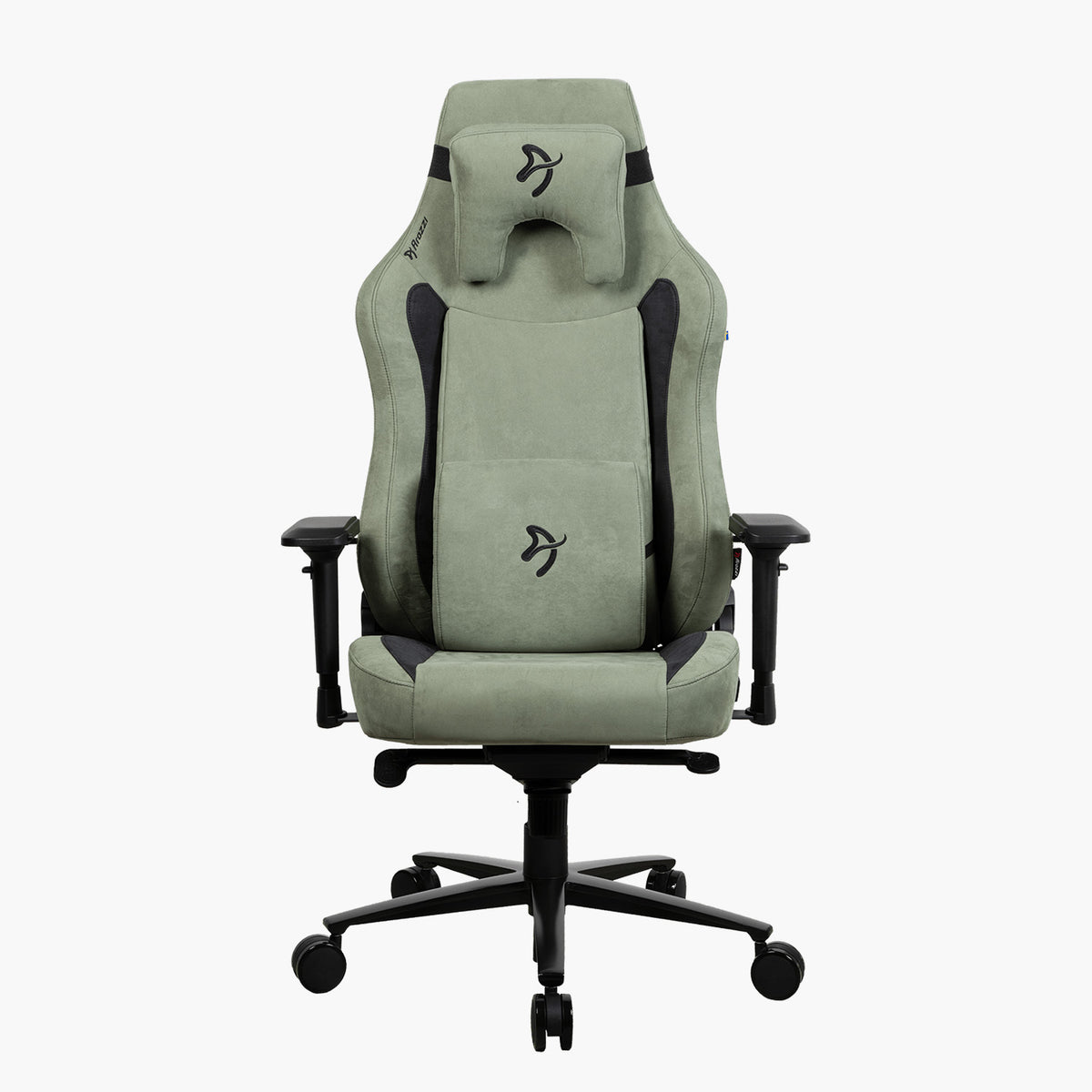 Arozzi Europe Vernazza XL Supersoft green gaming chair, headrest & lumbar support, front view.
