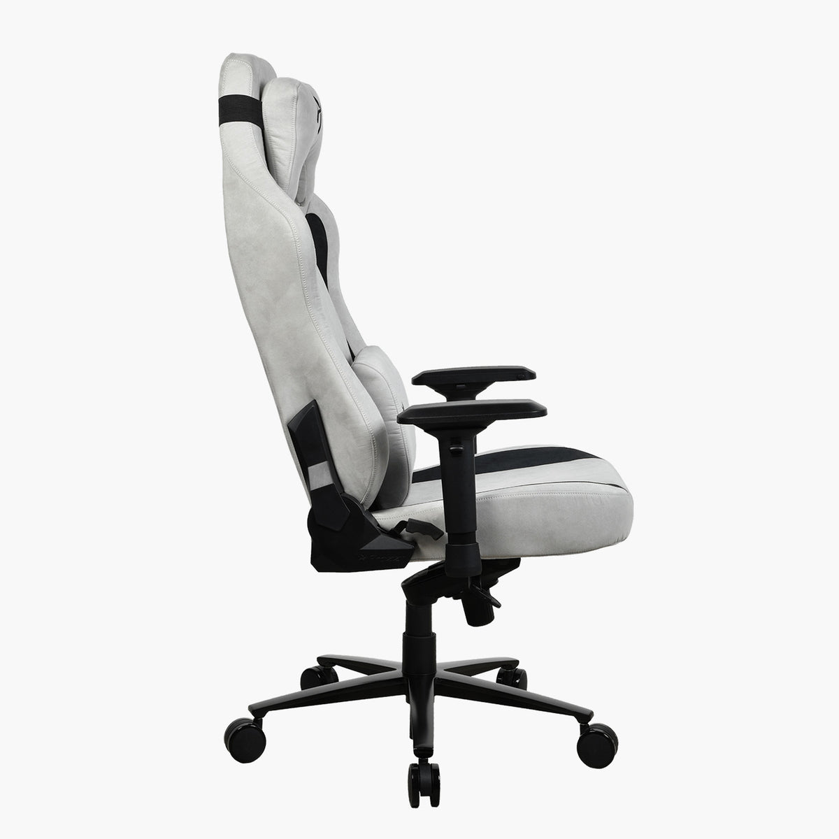 Arozzi Europe Vernazza XL Supersoft gaming chair, side view, gray with black armrests.