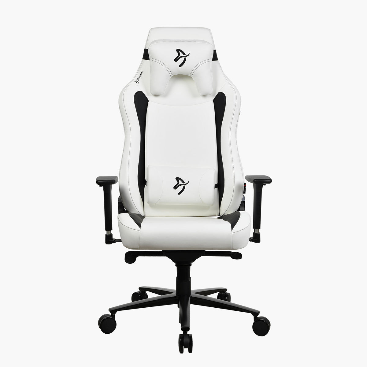 Arozzi Europe Vernazza XL SoftPU chair, white/black, headrest & lumbar support, front view.