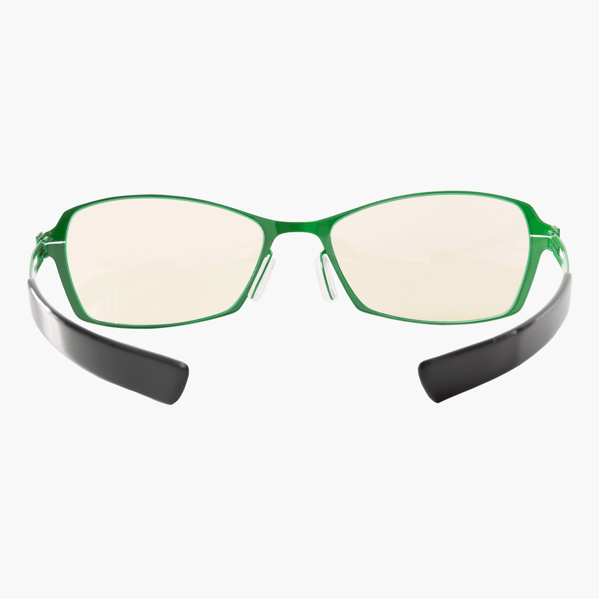 Arozzi Europe Visione VX-500: Green-frame blue light glasses with black arms for computer use.