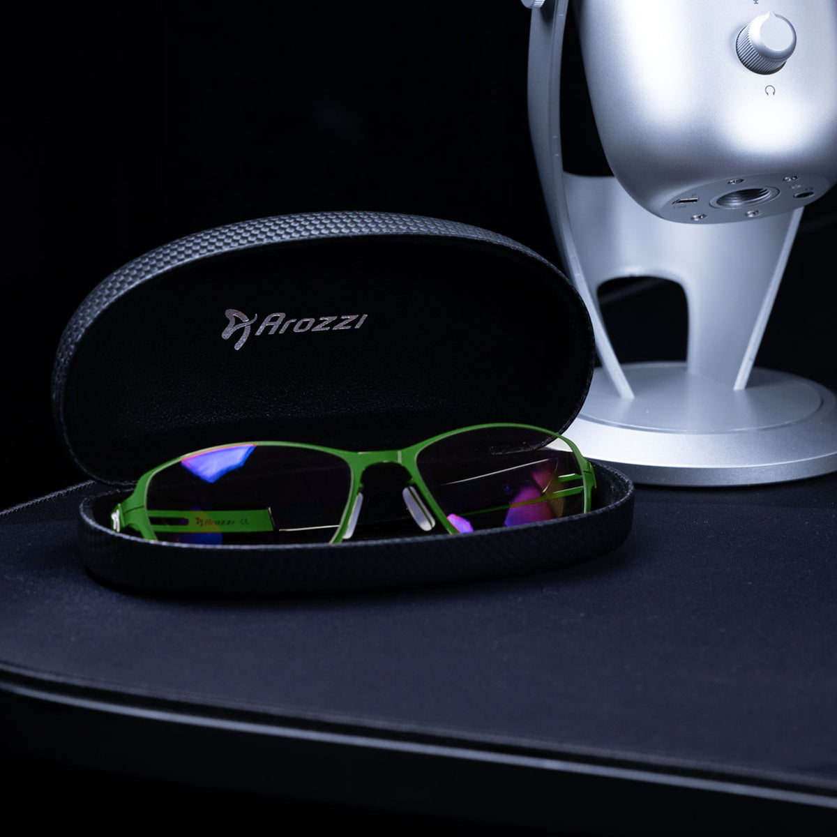 Arozzi Europe Visione VX-500 blue light glasses in case, great for digital eye fatigue.