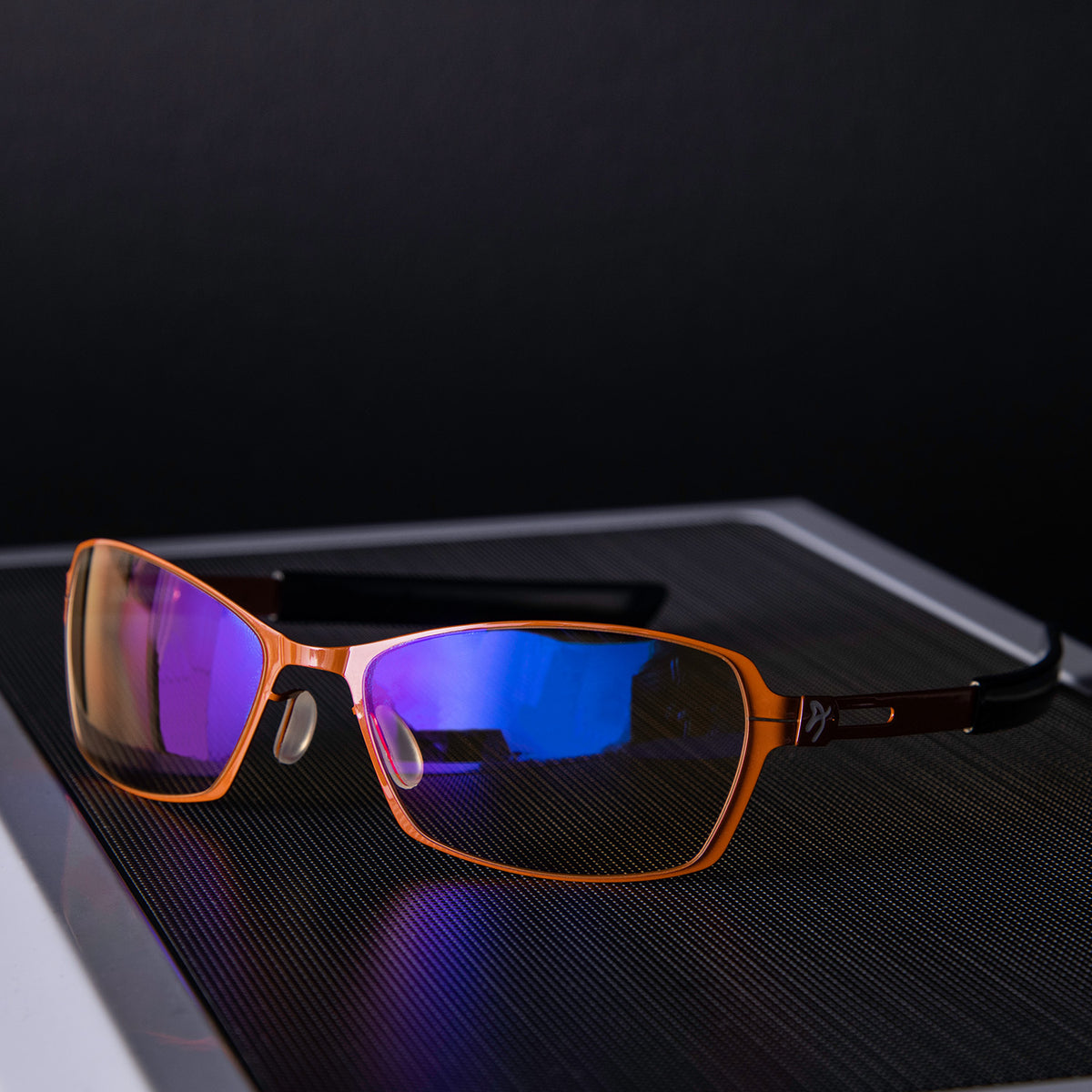 Arozzi Europe Visione VX-500 blue-tint glasses—rectangular, orange, perfect for computer use.