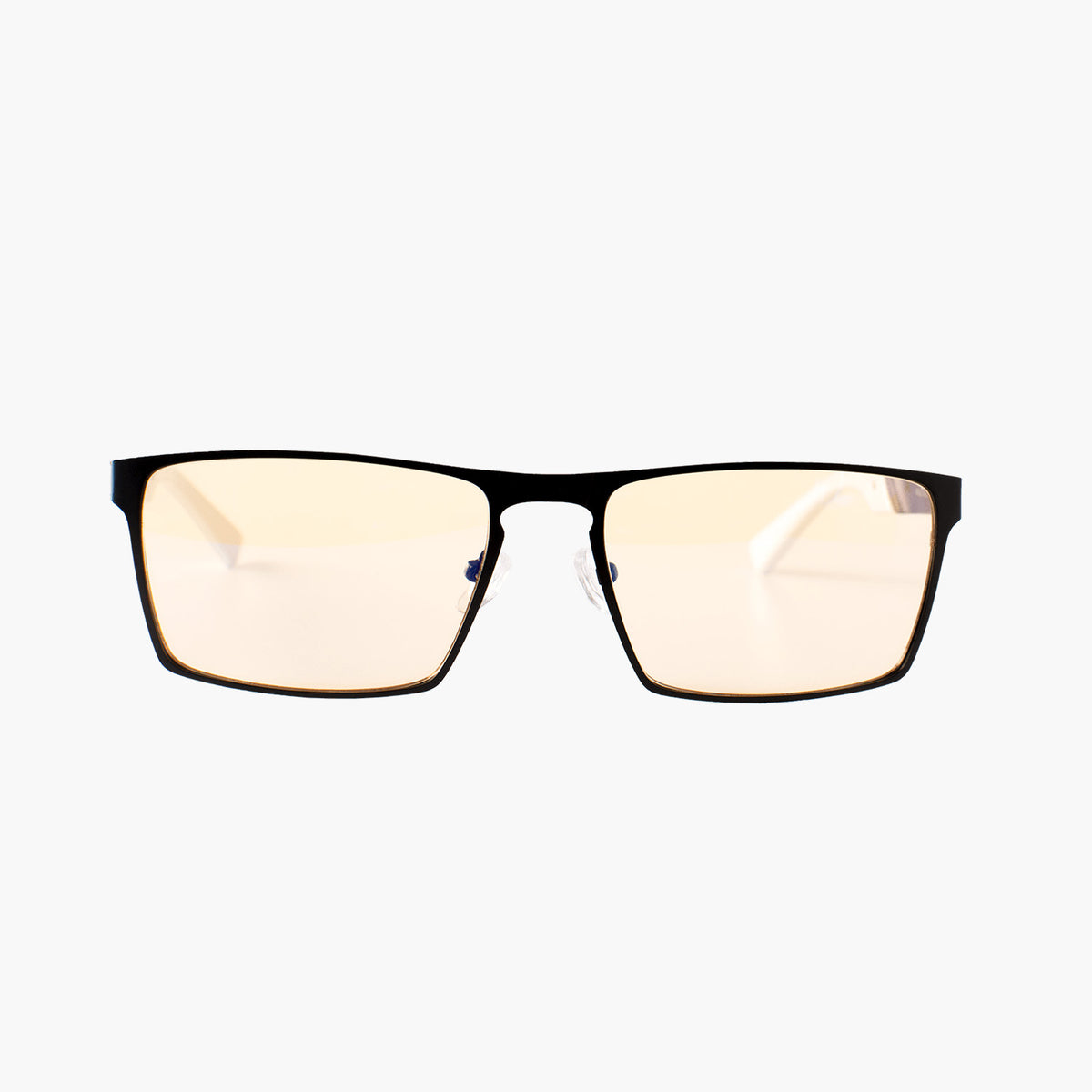 Arozzi Visione VX-800 black glasses block blue light with lightly tinted rectangular lenses.