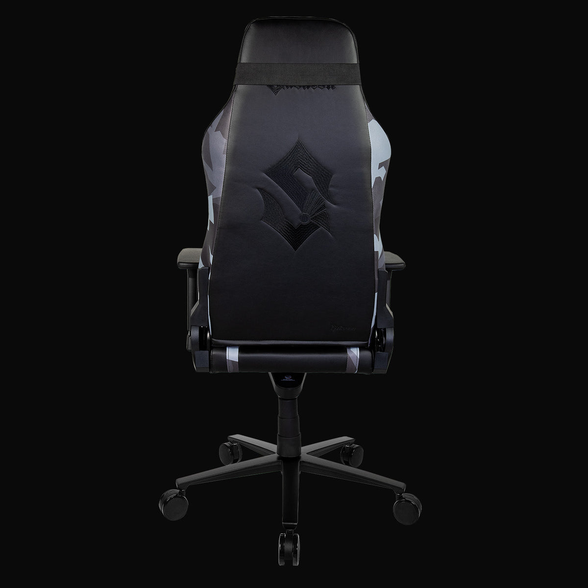 Arozzi Europe Vernazza Sabaton Edition gaming chair, patterned back upholstery, on black.