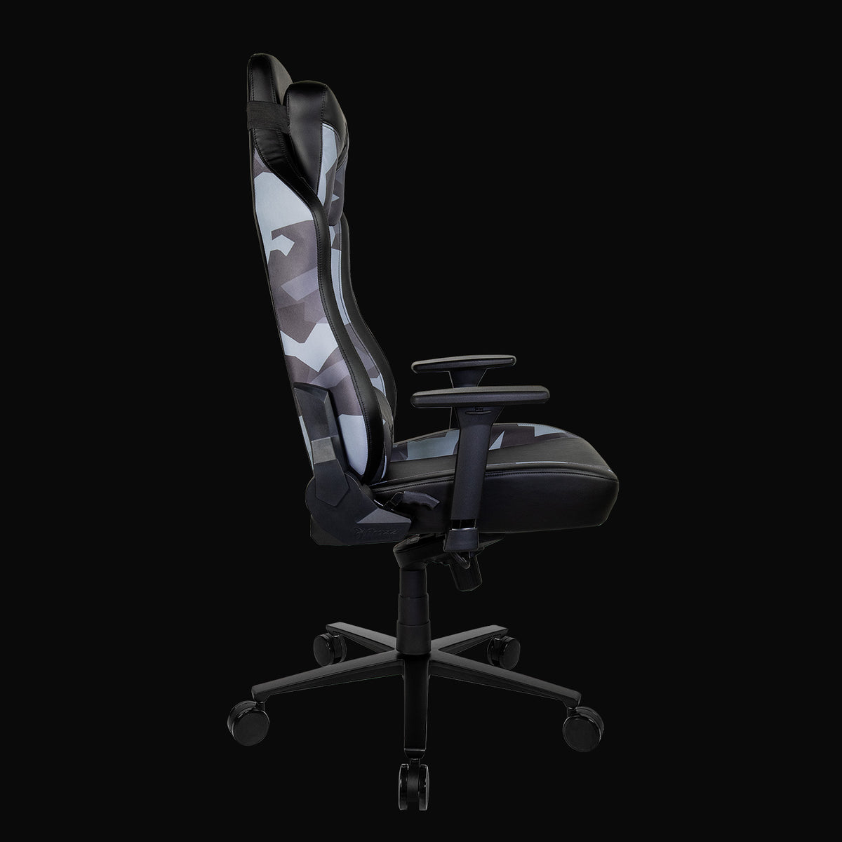 Side view of Arozzi Europe Vernazza Sabaton Edition, a camo gaming chair with adjustable armrests.