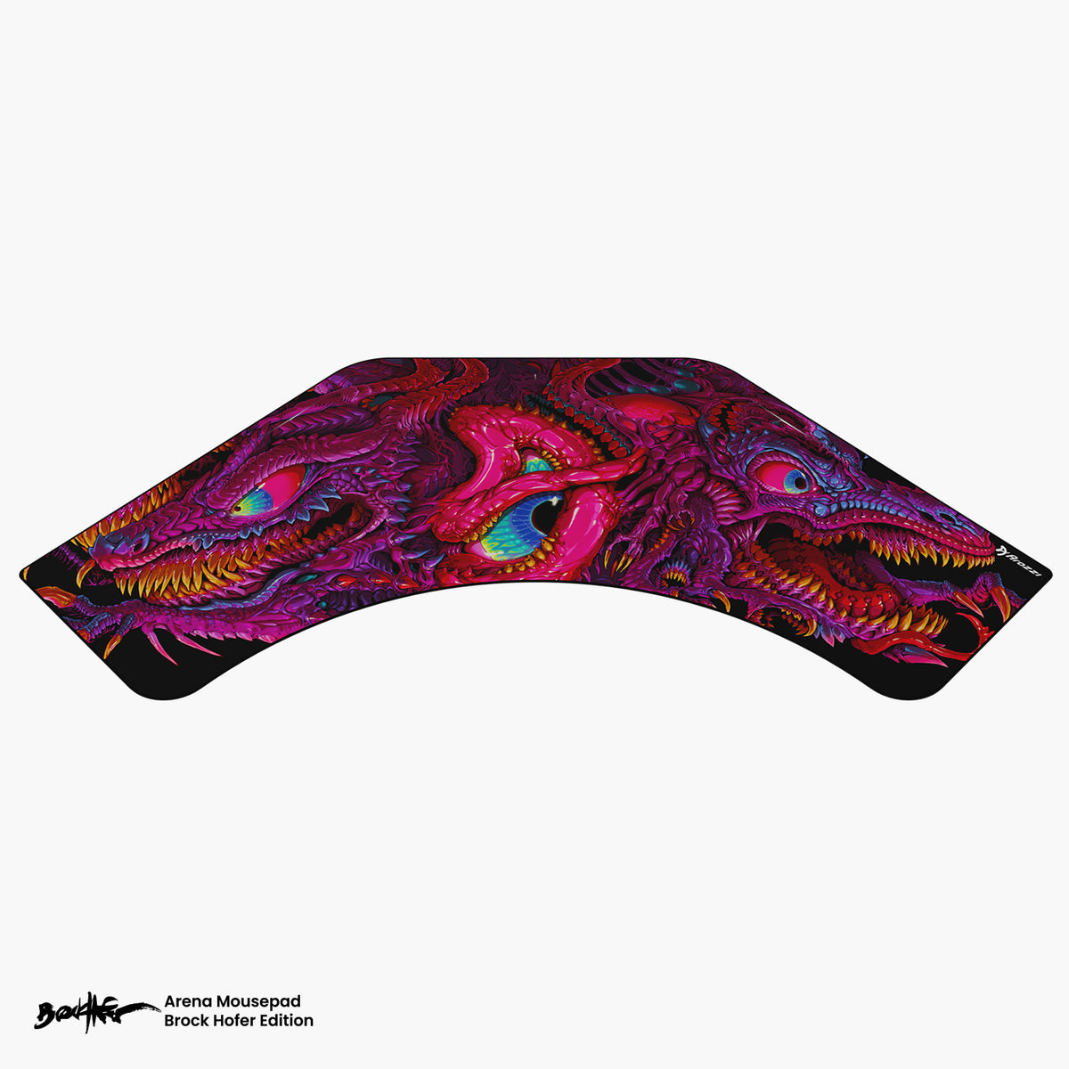 Arozzi Europe Arena Angelo Mousepad with abstract dragon art in purple, pink, and orange.