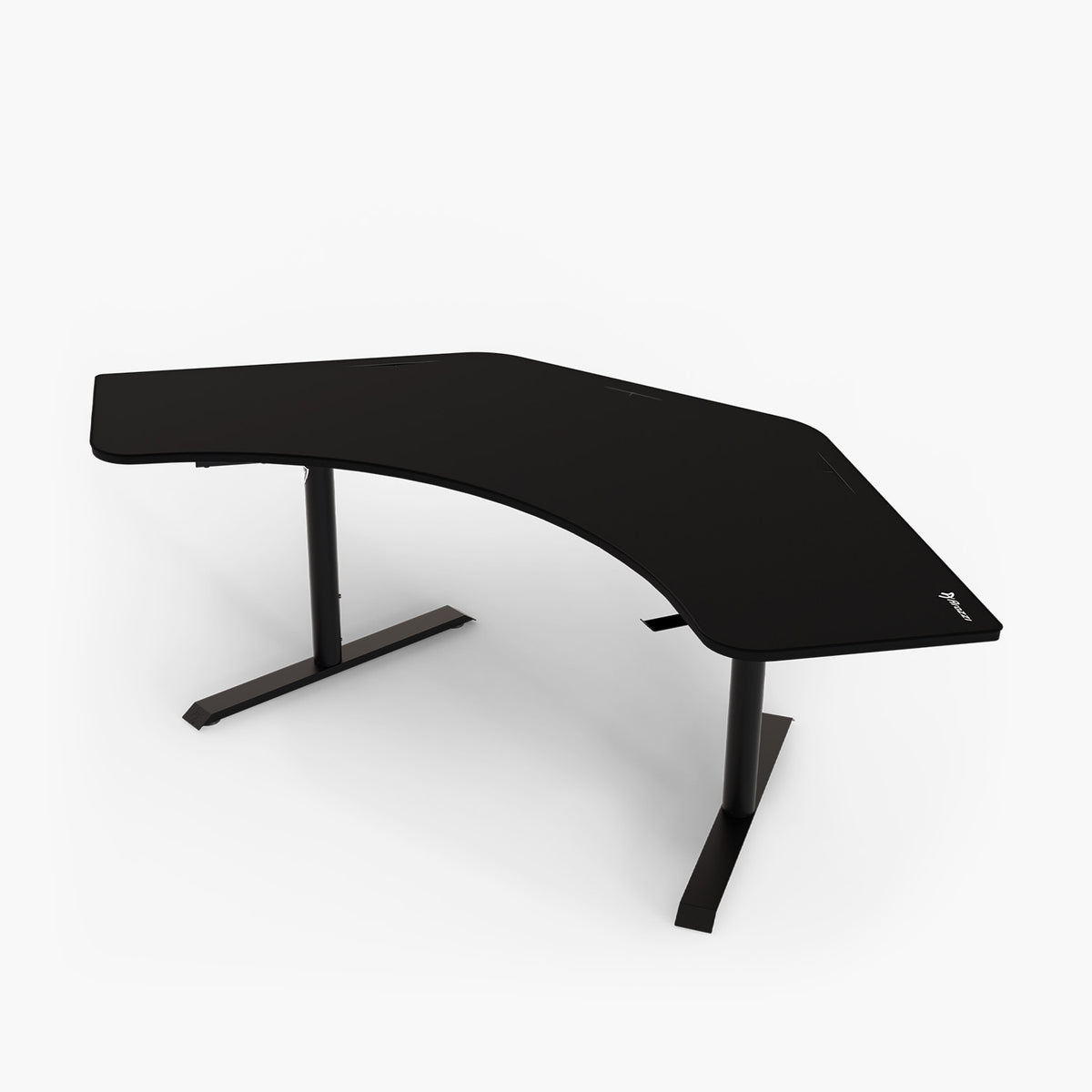 Arena Angelo by Arozzi Europe: Black, L-shaped desk with ergonomic design and two sturdy legs.