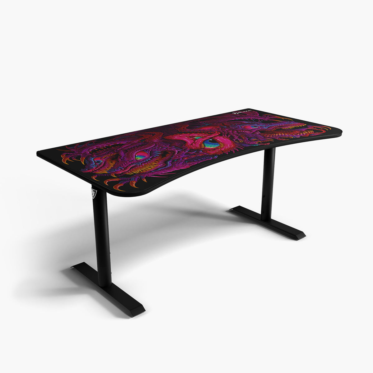 Arozzi Europe Arena Gaming Desk - Large, black, with cable management and dragon artwork tabletop.