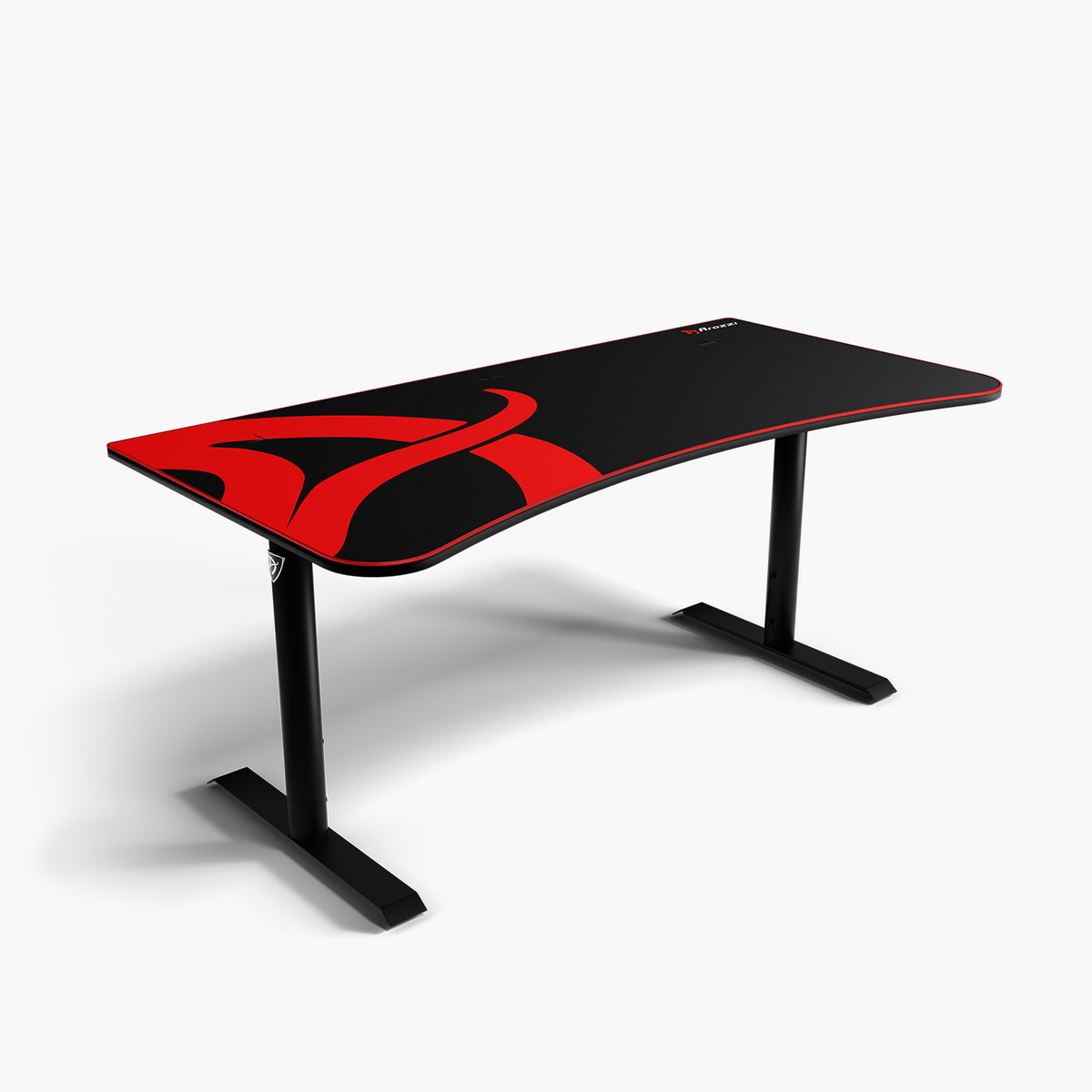 Arozzi Europe Arena Gaming Desk – large, curved edge, red accents, cable management system.