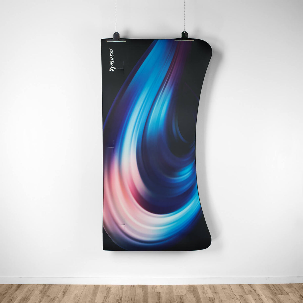 Curved display above an Arozzi Europe Arena Mousepad on a crisp white wall.