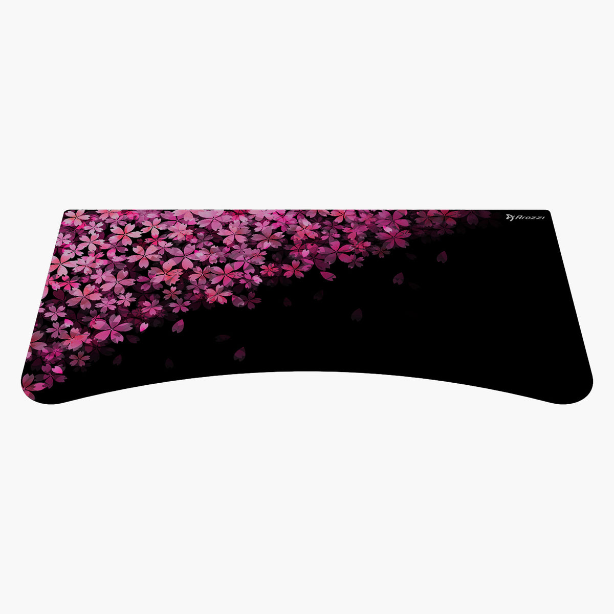 Arozzi Europe Arena Mousepad, water-resistant, with pink cherry blossoms on top left corner.