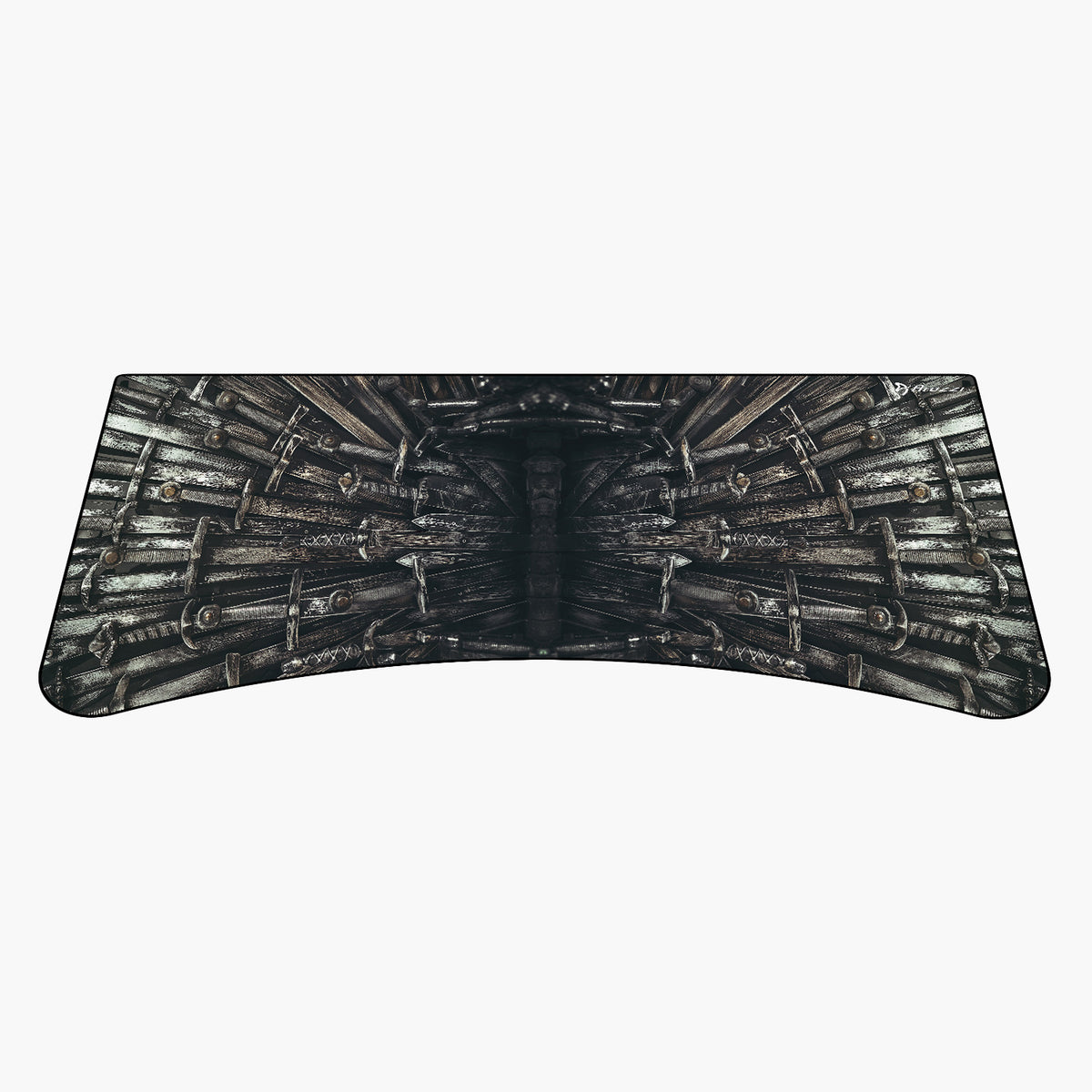 Arozzi Europe Arena Mousepad with swords-throne design on a dark curved surface.