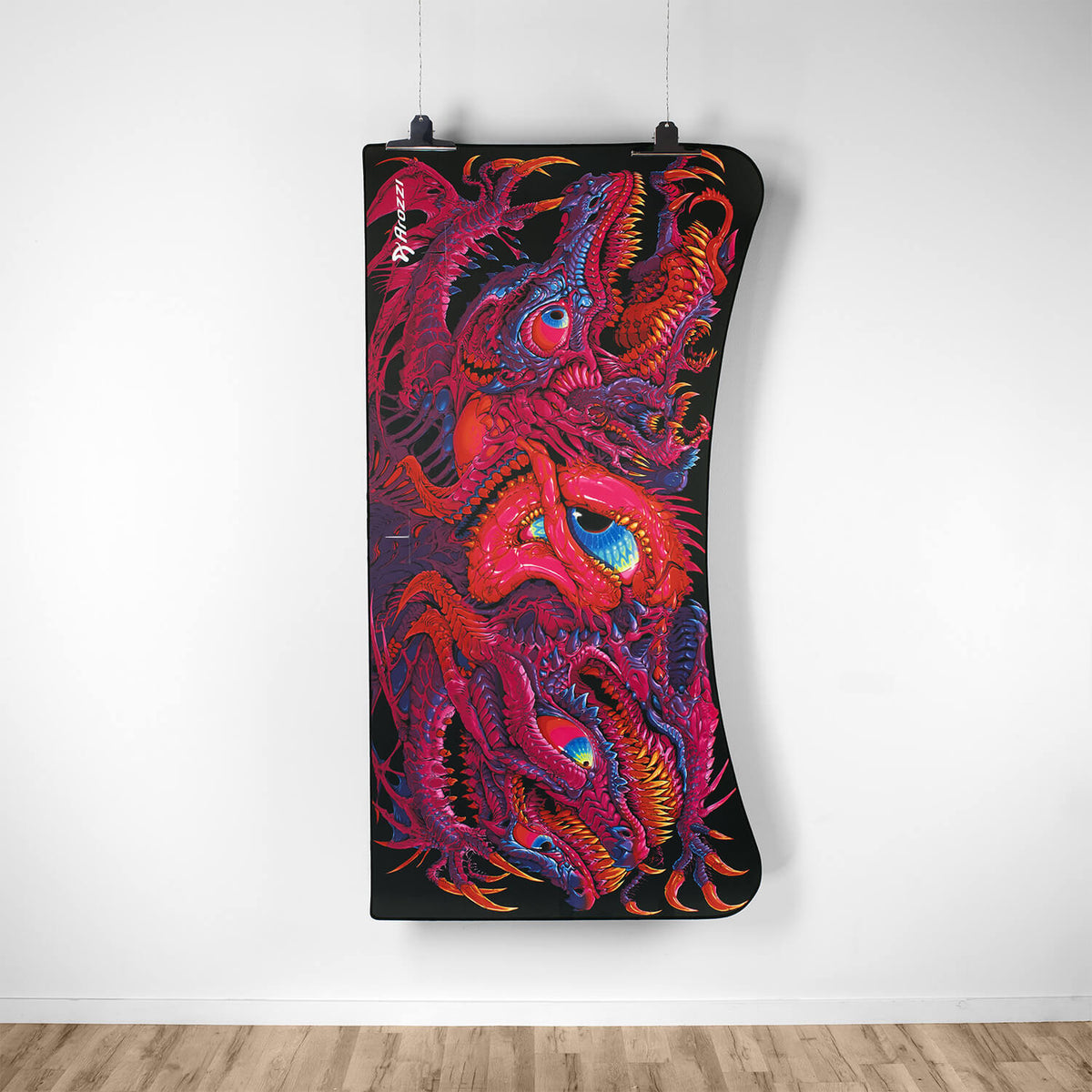 Arozzi Europe Arena Mousepad: curved, water-resistant, bold red/purple dragon design on white.