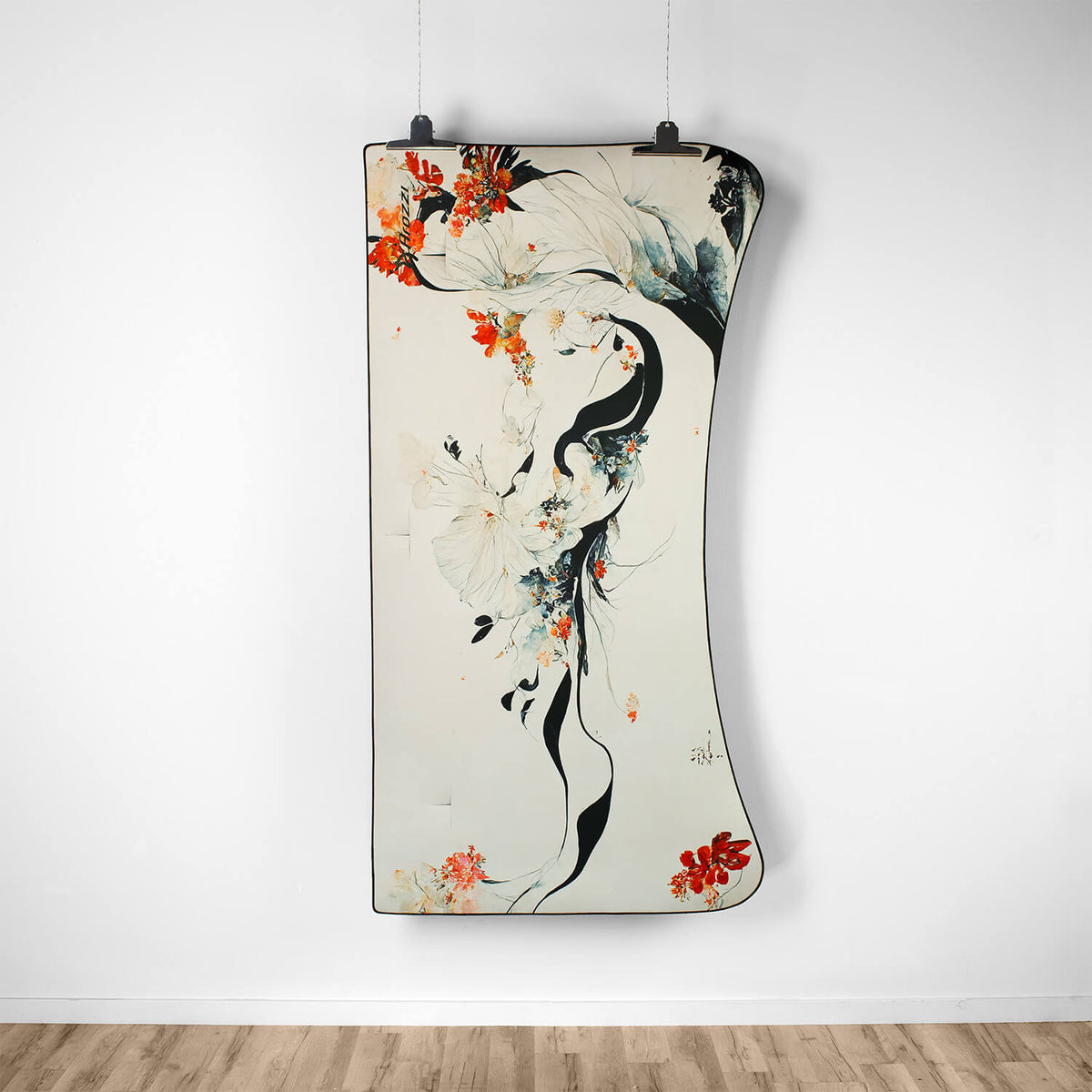Arozzi Europe’s Arena Mousepad features a curved abstract design in black, red, and white florals.