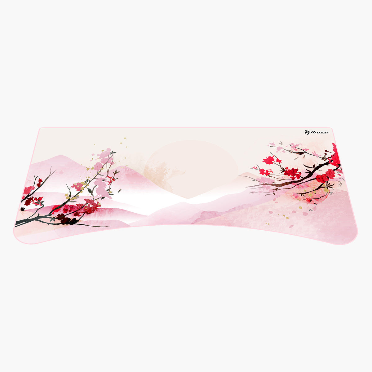 Arozzi Europe Arena Mousepad: rectangular, with pink mountains and red cherry blossoms.