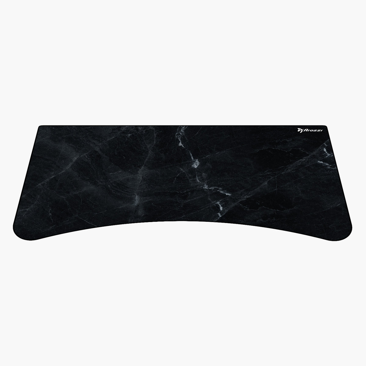 Arozzi Europe Arena Mousepad: black marble pattern, curved edge, logo & white vein accents.