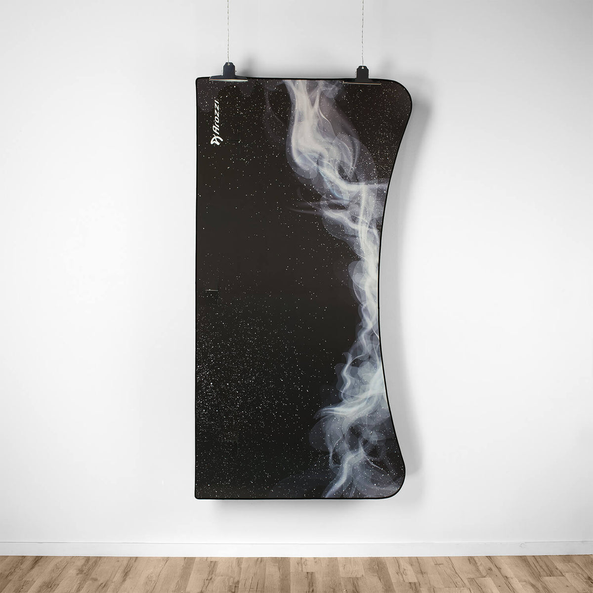 Arozzi Europe Arena Mousepad: black, curved with white smoke pattern, custom desk design.