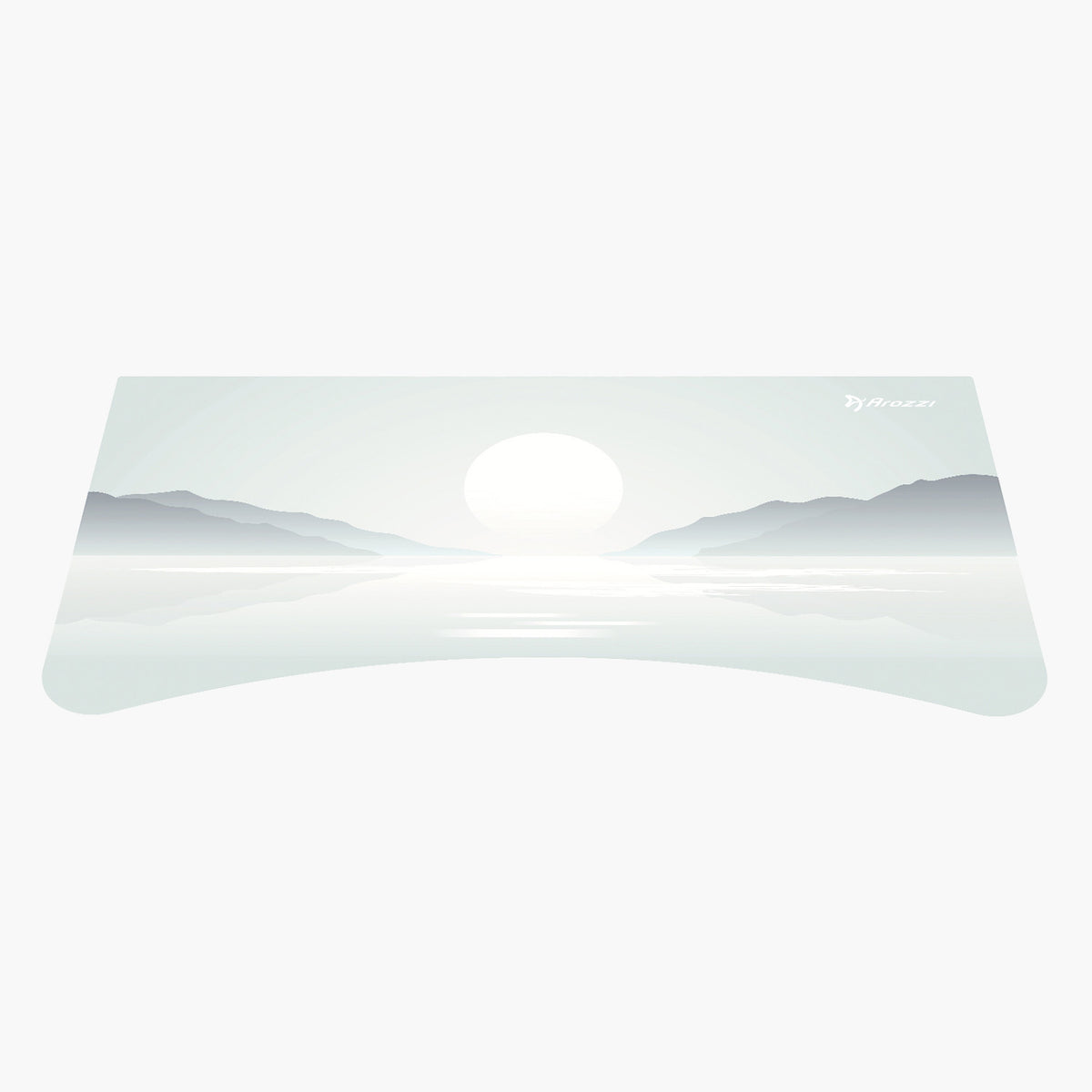 Arozzi Europe Arena Mousepad with pastel sunrise, mountain, and lake minimalist design.