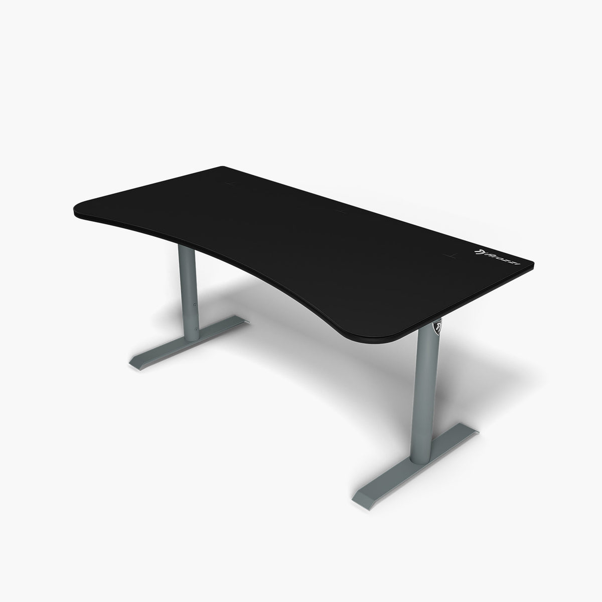 Arozzi Arena Gaming Desk - Large, black, curved, with silver legs & built-in cable management.