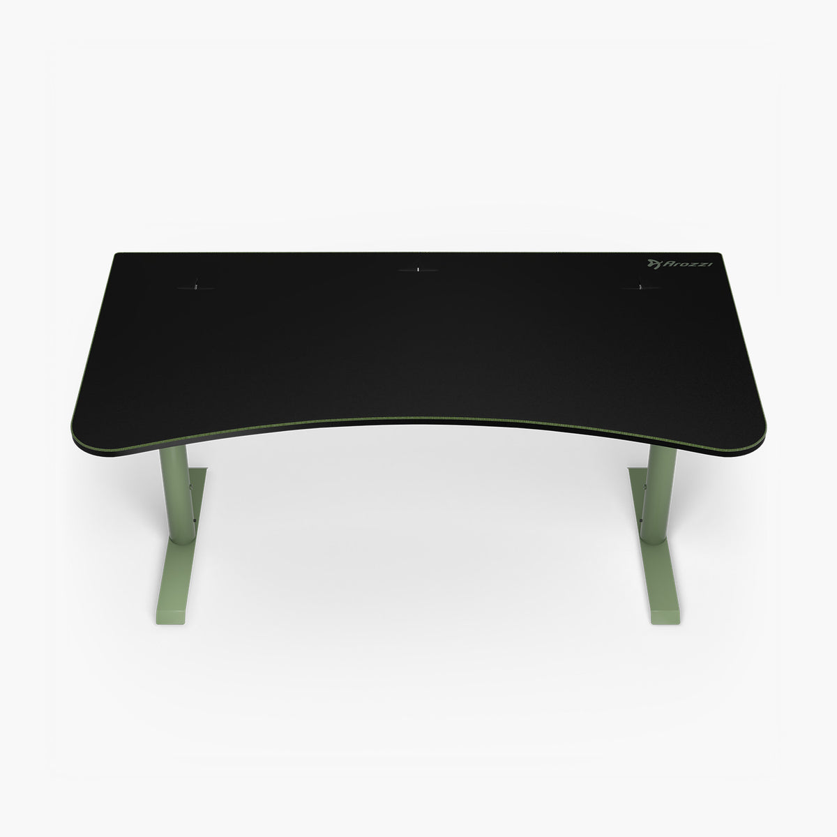 Arena Gaming Desk - Large by Arozzi Europe; curved black top, green legs, top-down view, white bg.