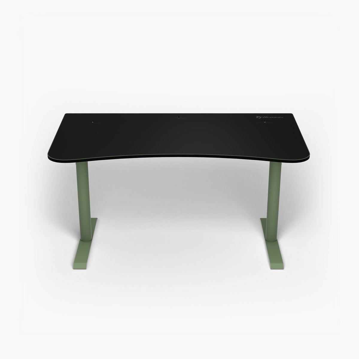 Arozzi Europe Arena Gaming Desk - Medium, black with green legs, compact, on white background.