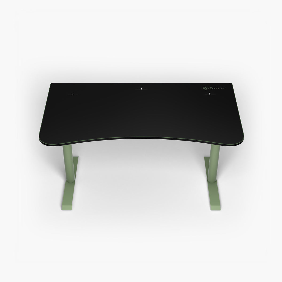 Arozzi Europe Arena Gaming Desk - Medium: black curved top, green legs, white background.