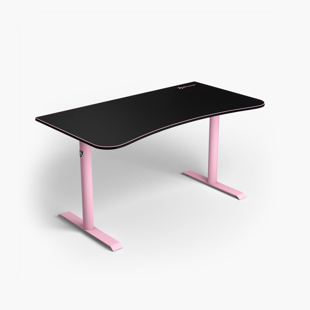 Arozzi Europe Arena Gaming Desk - Medium, black tabletop with pink legs, compact design.