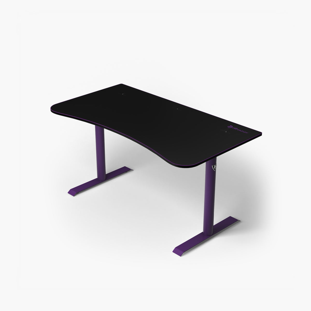 Arozzi Europe Arena Gaming Desk - Medium: modern black desk, purple legs, space-saving design.