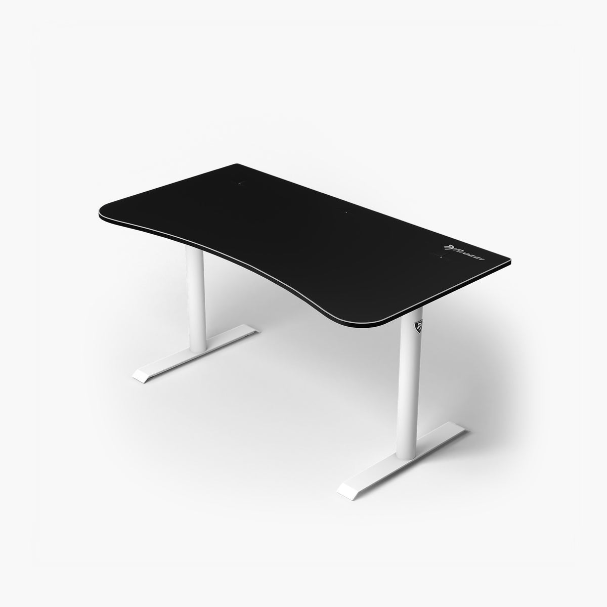 Arozzi Europe Arena Gaming Desk - Medium, curved edge, white legs, compact for gaming spaces.