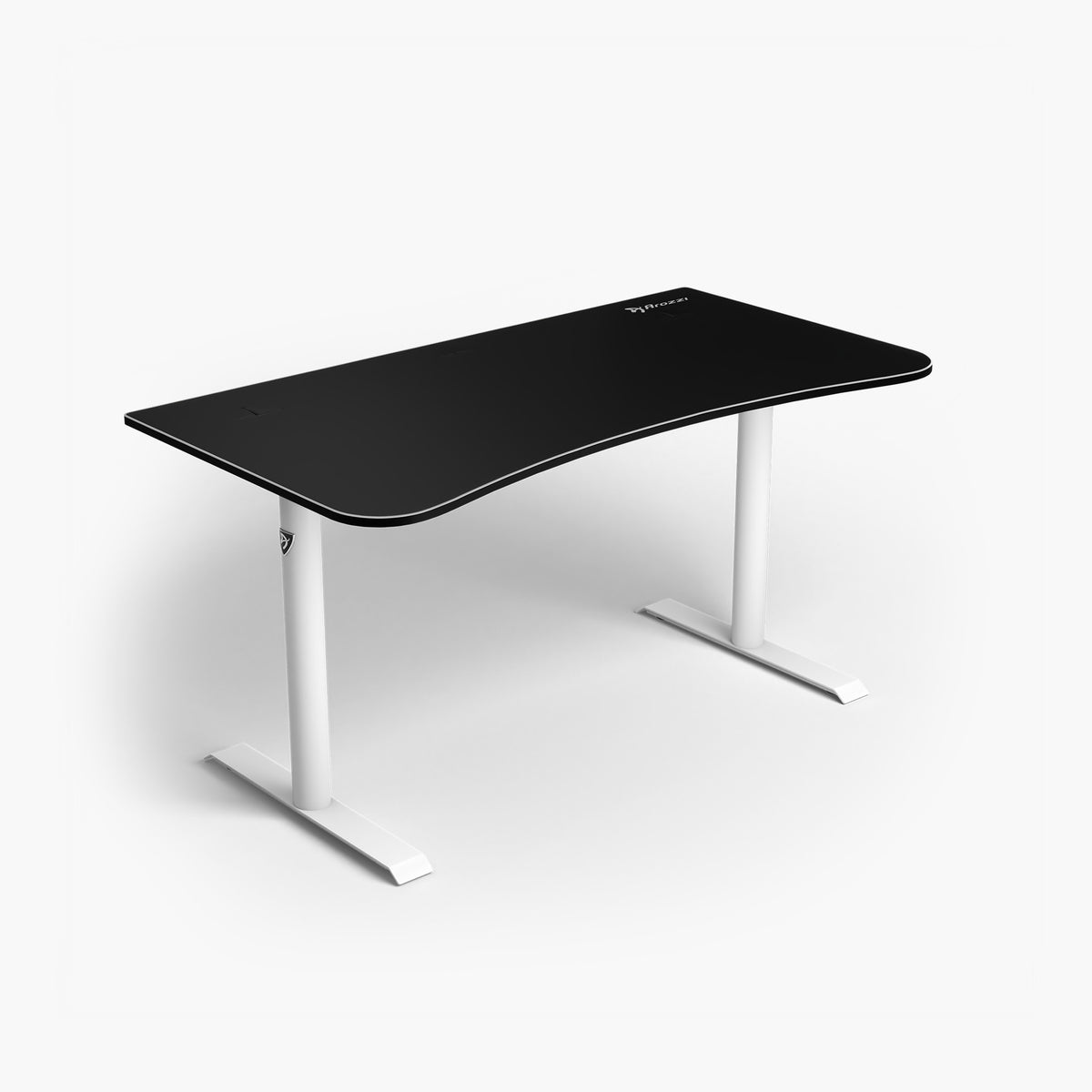 Arozzi Europe Arena Gaming Desk - Medium: black/white, curved front, T-shaped legs.