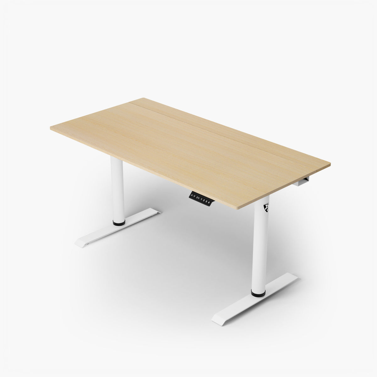 Arena Nordico by Arozzi Europe: electric sit-stand desk, light wood top, white adjustable legs.