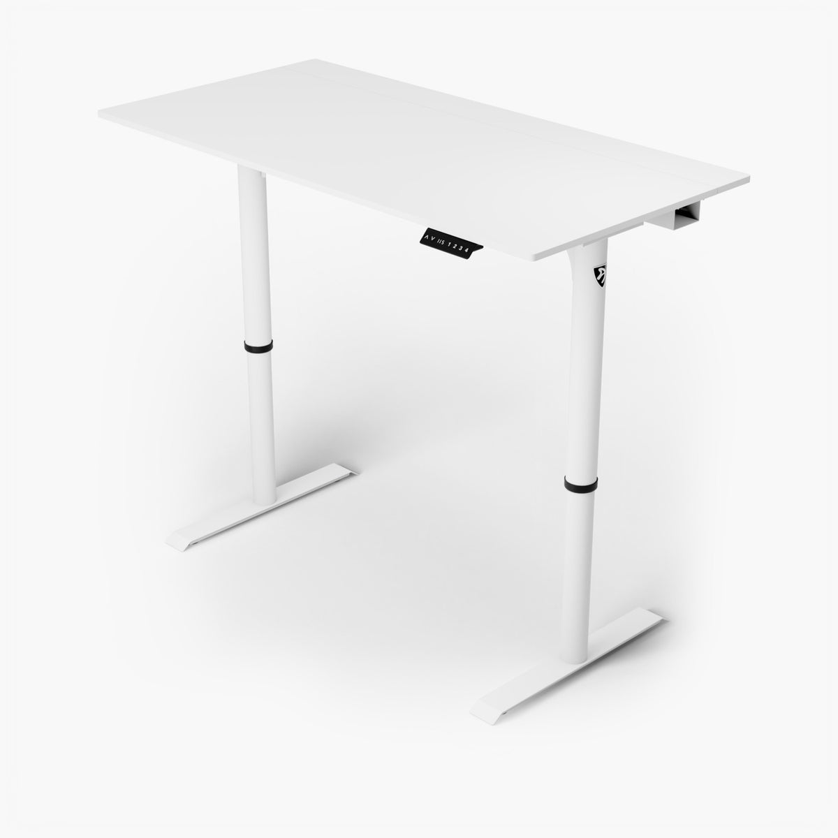 Arozzi Arena Nordico: white electric standing desk, minimalist with small front control panel.