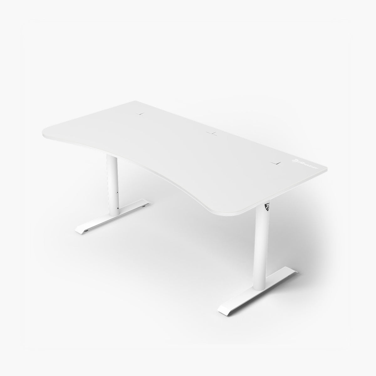 Arozzi Europe Arena Gaming Desk - large, white, curved front, 2 legs, built-in cable management.