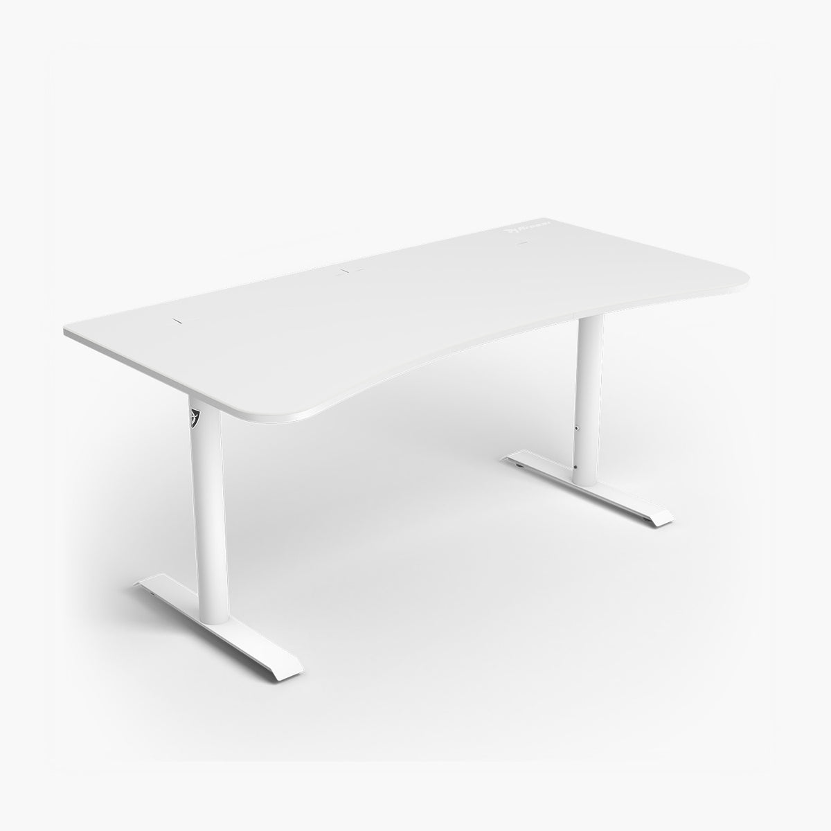 Arozzi Europe Arena Gaming Desk - Large, white, height-adjustable with curved edge and T-legs.