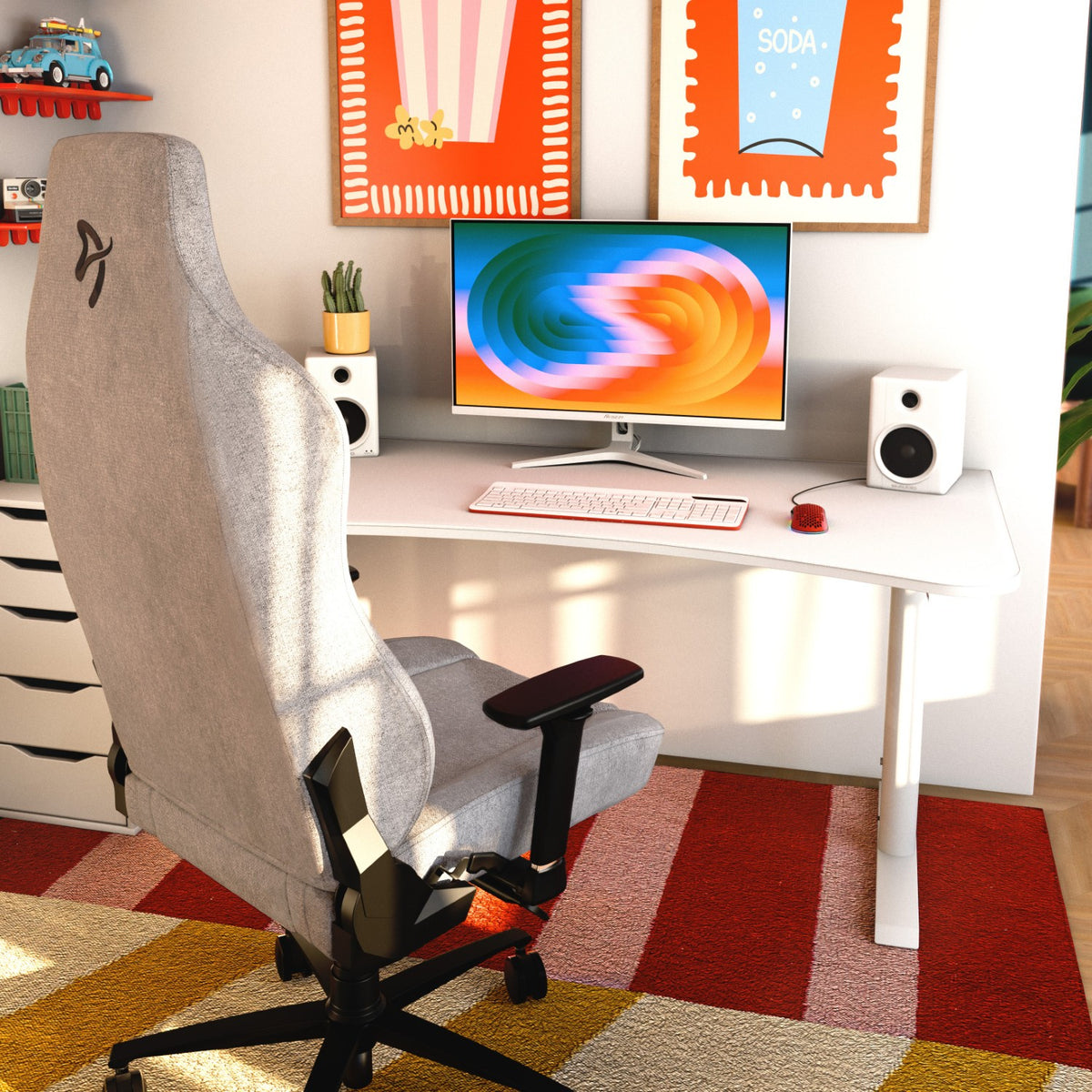 Arena Gaming Desk by Arozzi: large, modern setup with cable management and space for tech gear.
