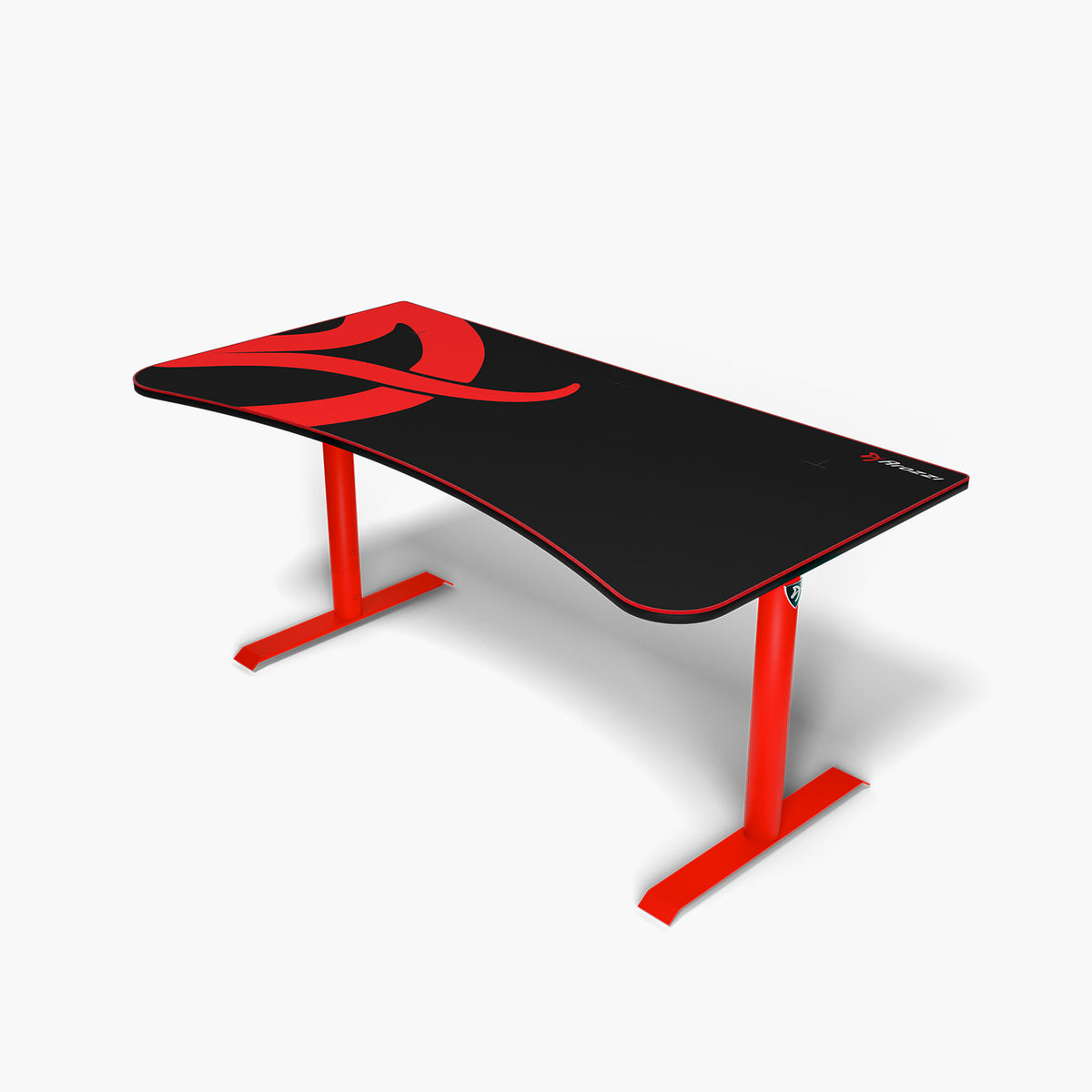 Arozzi Europe Arena Gaming Desk—large, black/red, curved front, sturdy legs, cable management.