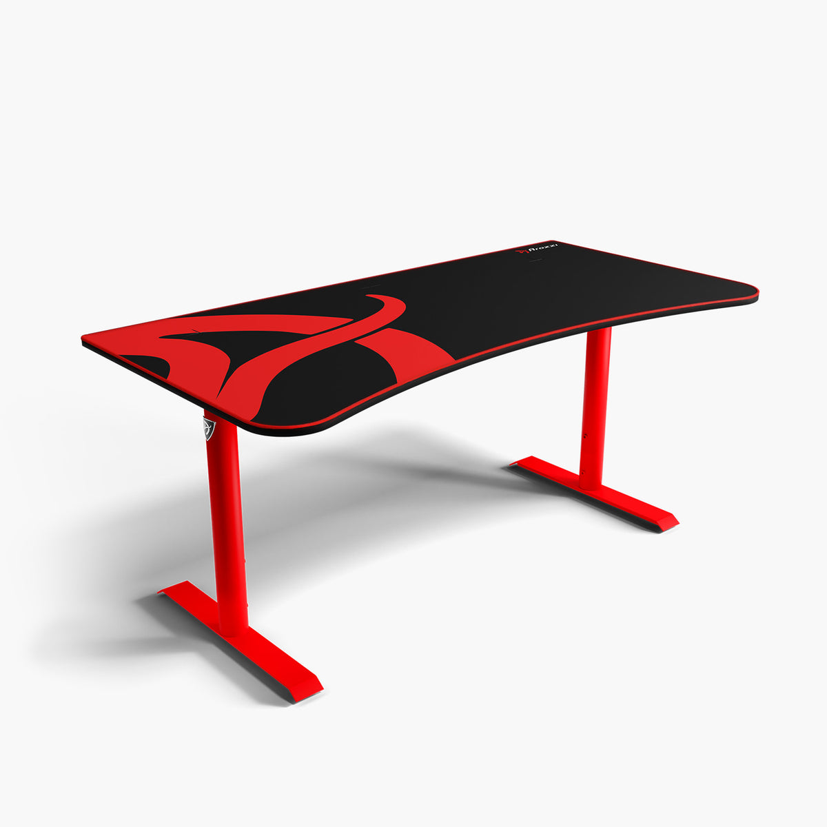 Arozzi Europe Arena Gaming Desk - Large: red/black, cable management, curved edge, metal legs.