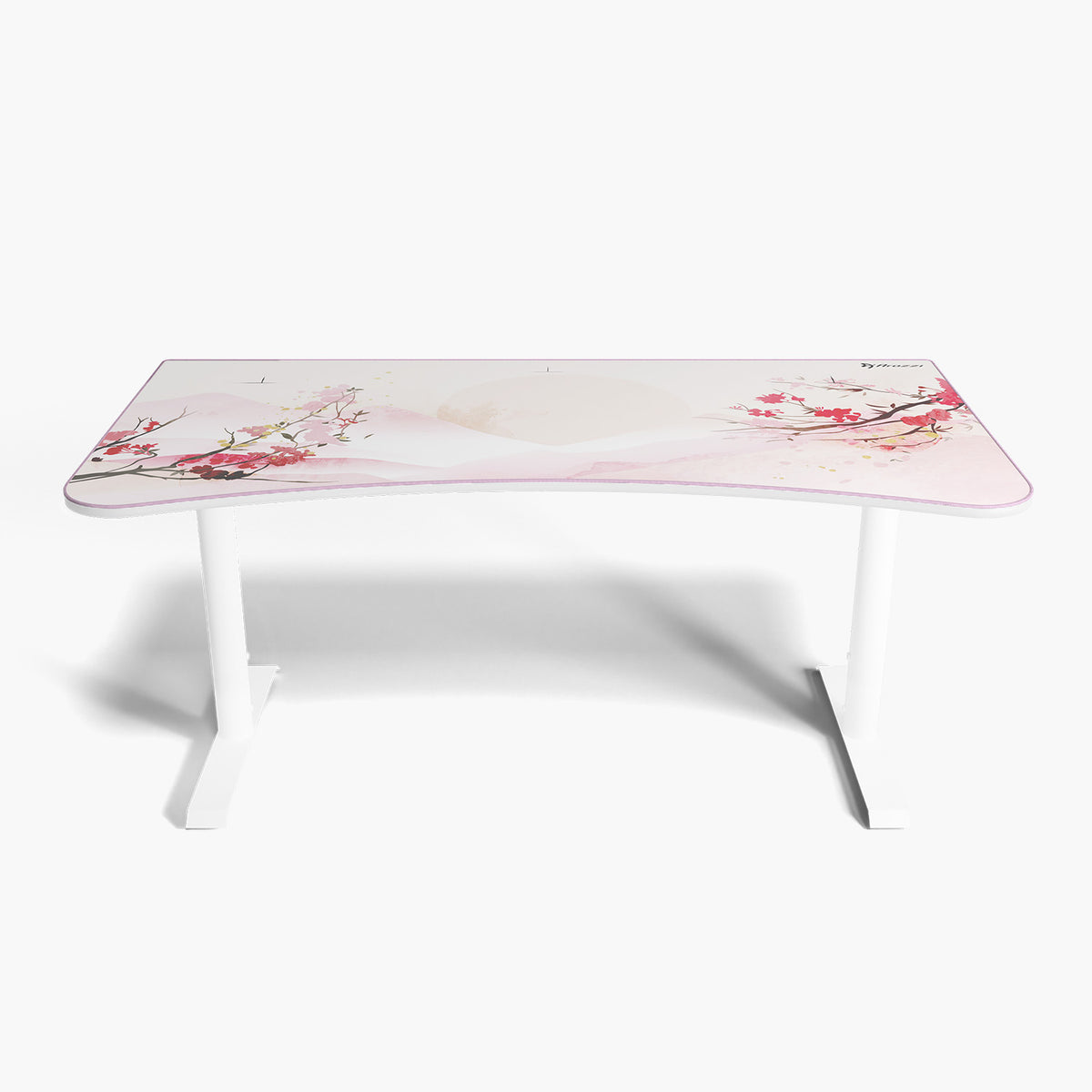 Arozzi Europe Arena Gaming Desk - Large, white with pink floral top, built-in cable management.