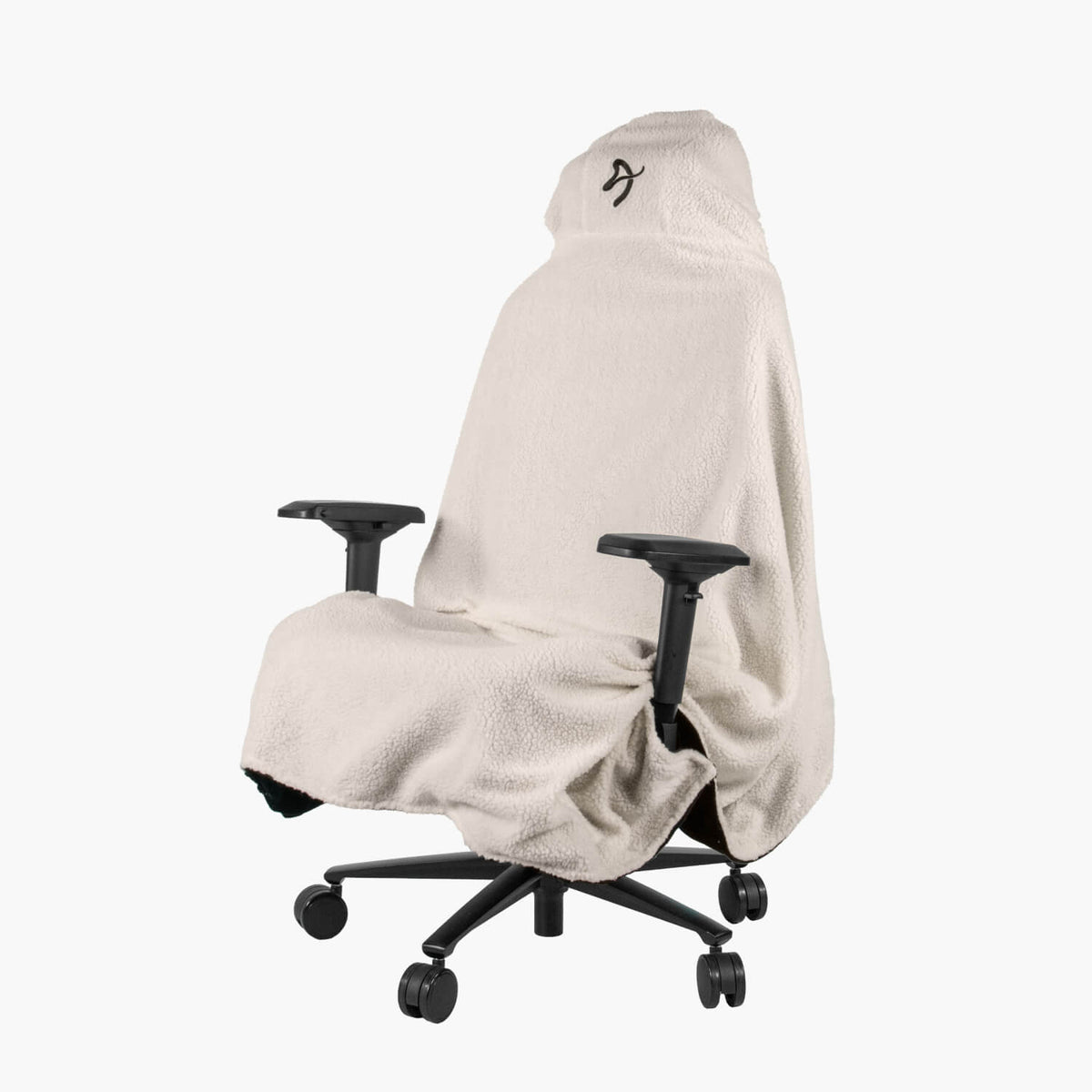 Arozzi Europe Chair Blanket: Beige, hooded fleece with logo, perfect for your office chair.
