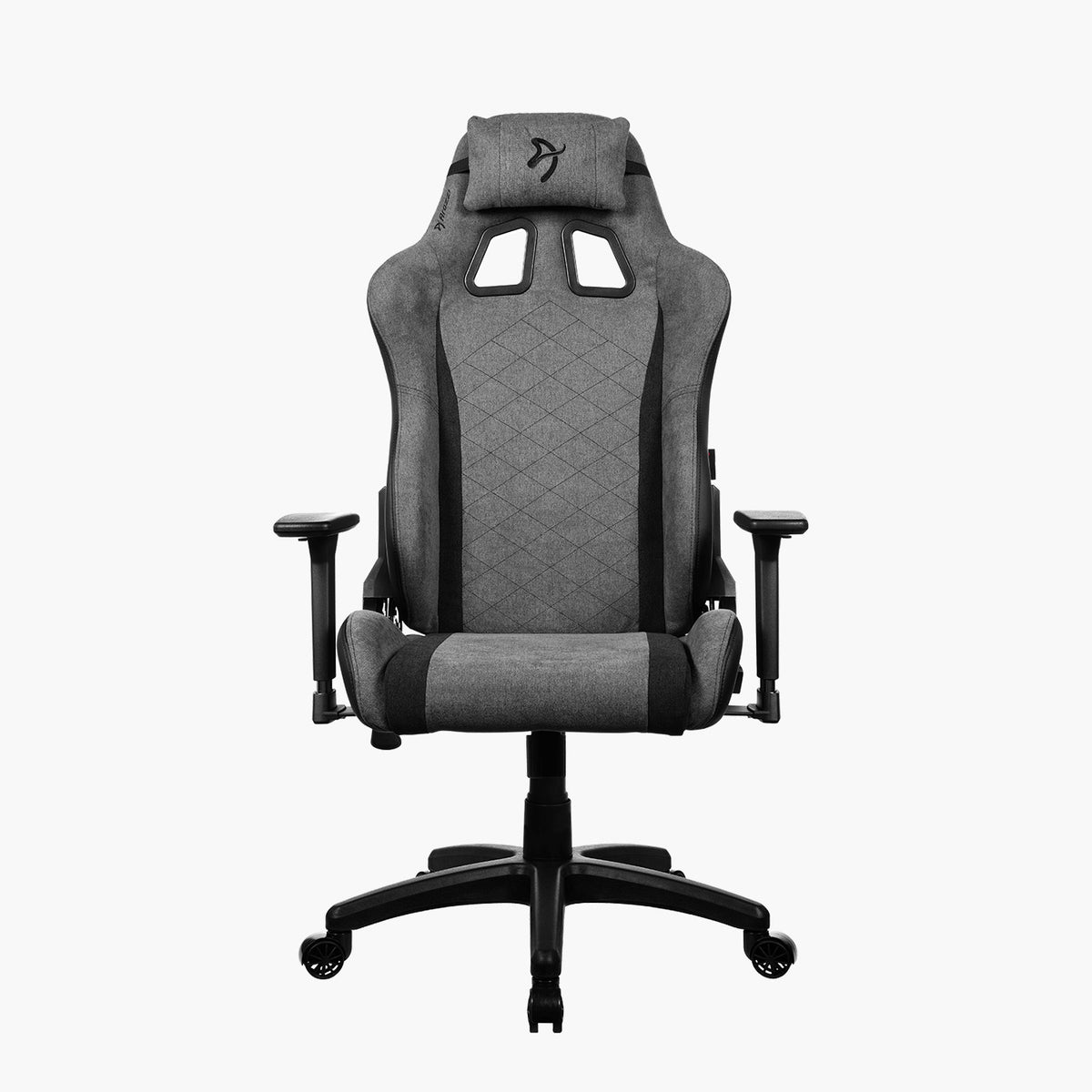Avanti Soft Fabric by Arozzi Europe: gray ergonomic chair with head pillow and adjustable arms.
