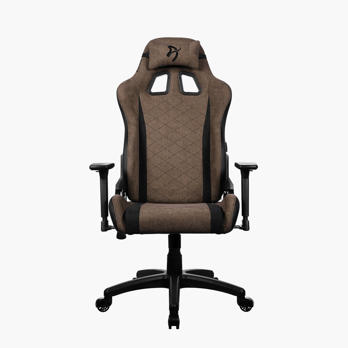 Arozzi Europe Avanti Soft Fabric chair: ergonomic, brown/black, adj. arms, head pillow.