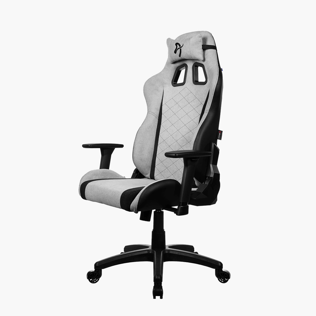 Arozzi Europe Avanti Soft Fabric chair: gray/black, ergonomic, high back, head pillow, armrests.