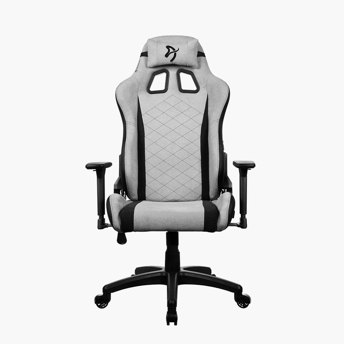 Avanti Soft Fabric by Arozzi Europe, gray/black ergonomic chair with arms, headrest, 5-wheel base.