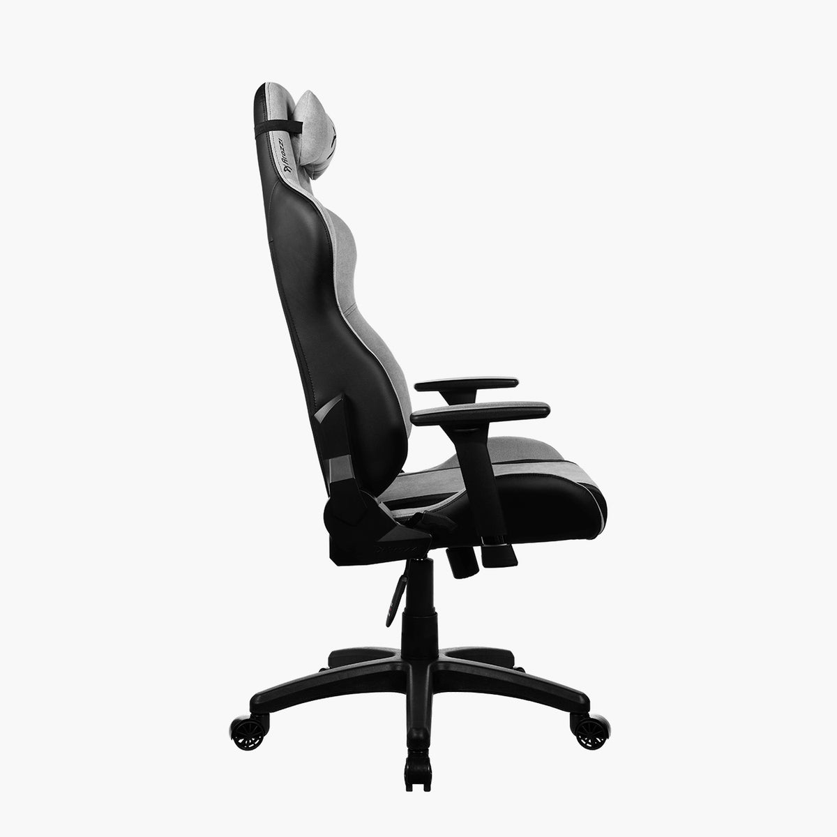 Arozzi Europe Avanti Soft Fabric chair with headrest, armrests, wheels; side view shown.