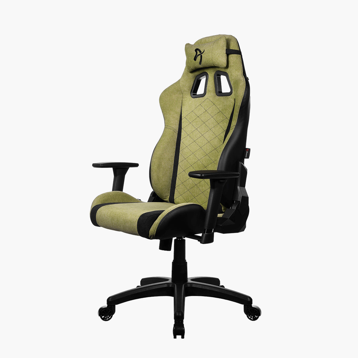 Arozzi Europe Avanti Soft Fabric chair with head pillow, armrests, and wheels.