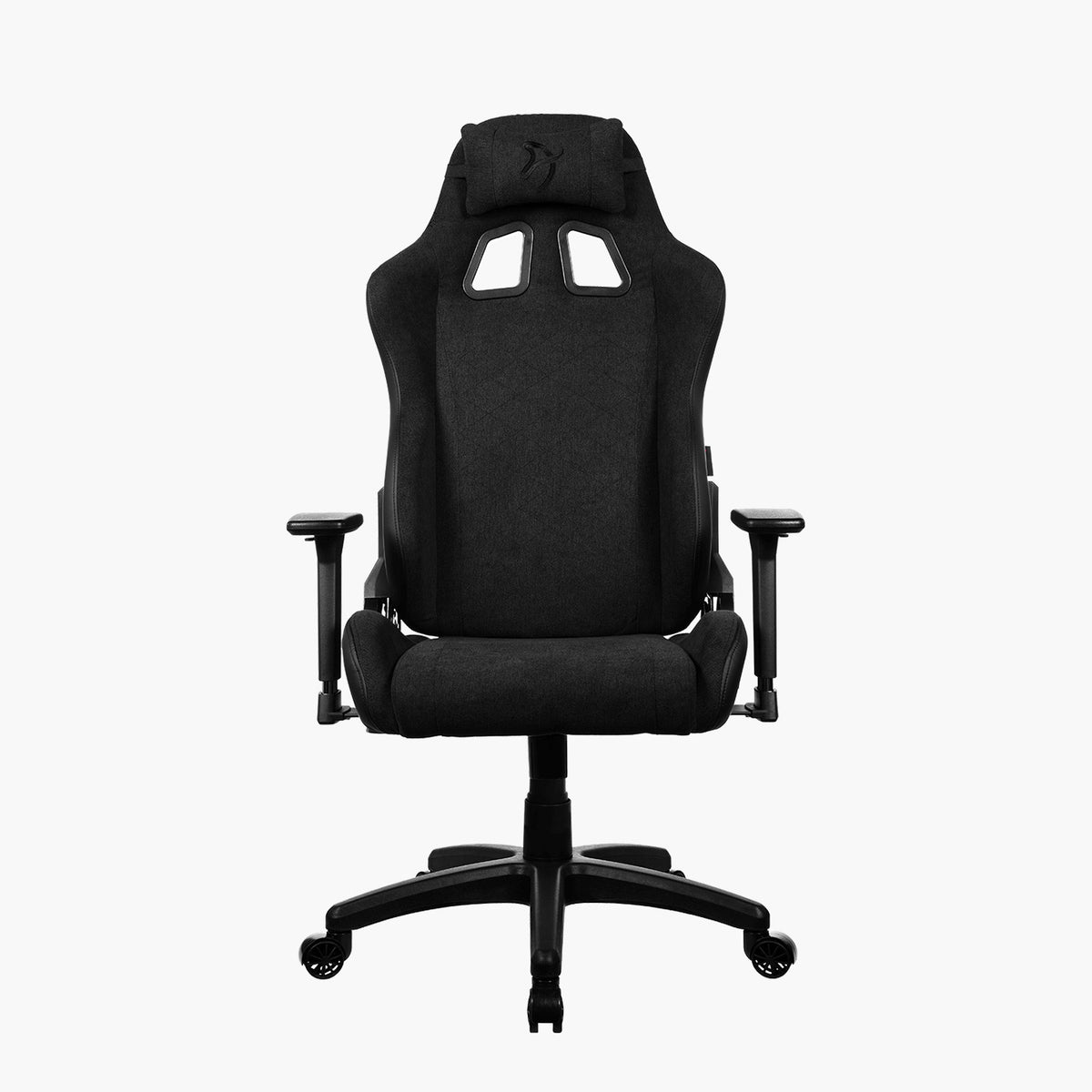 Arozzi Europe Avanti Soft Fabric chair: black, head pillow, adj. arms, soft fabric, 5-wheel base.