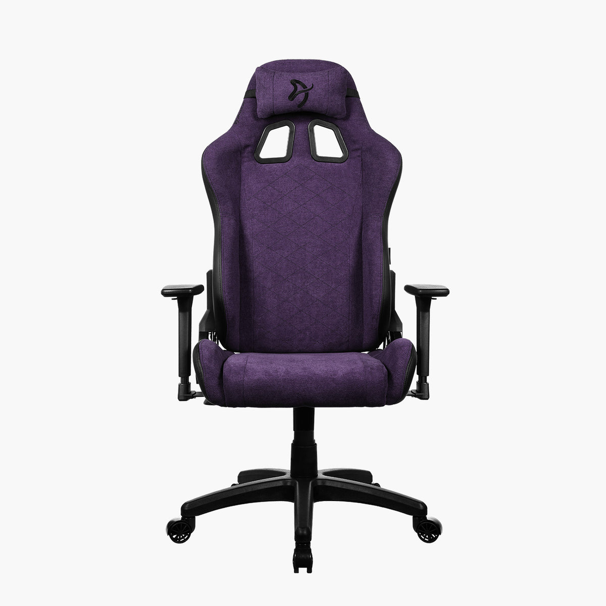 Arozzi Europe Avanti Soft Fabric chair in purple with armrests, soft fabric & head pillow.