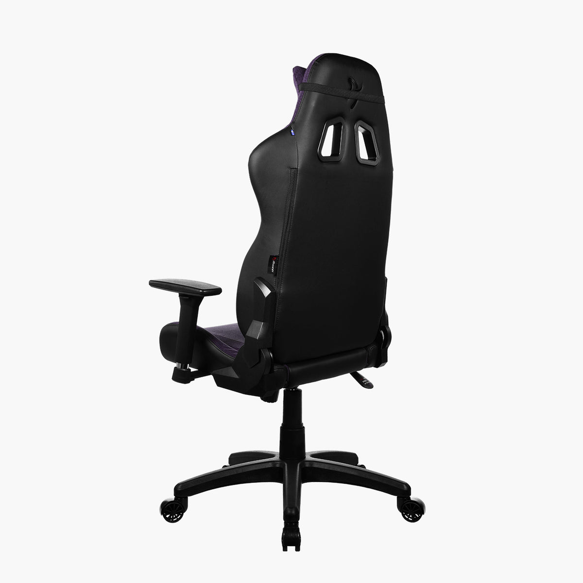 Arozzi Europe Avanti Soft Fabric chair, ergonomic, black, adjustable arms, 5-wheel base, rear view.